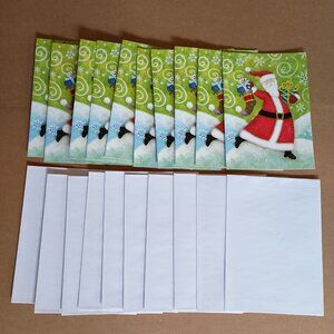 10 unused Christmas cards with envelopes Santa with gifts